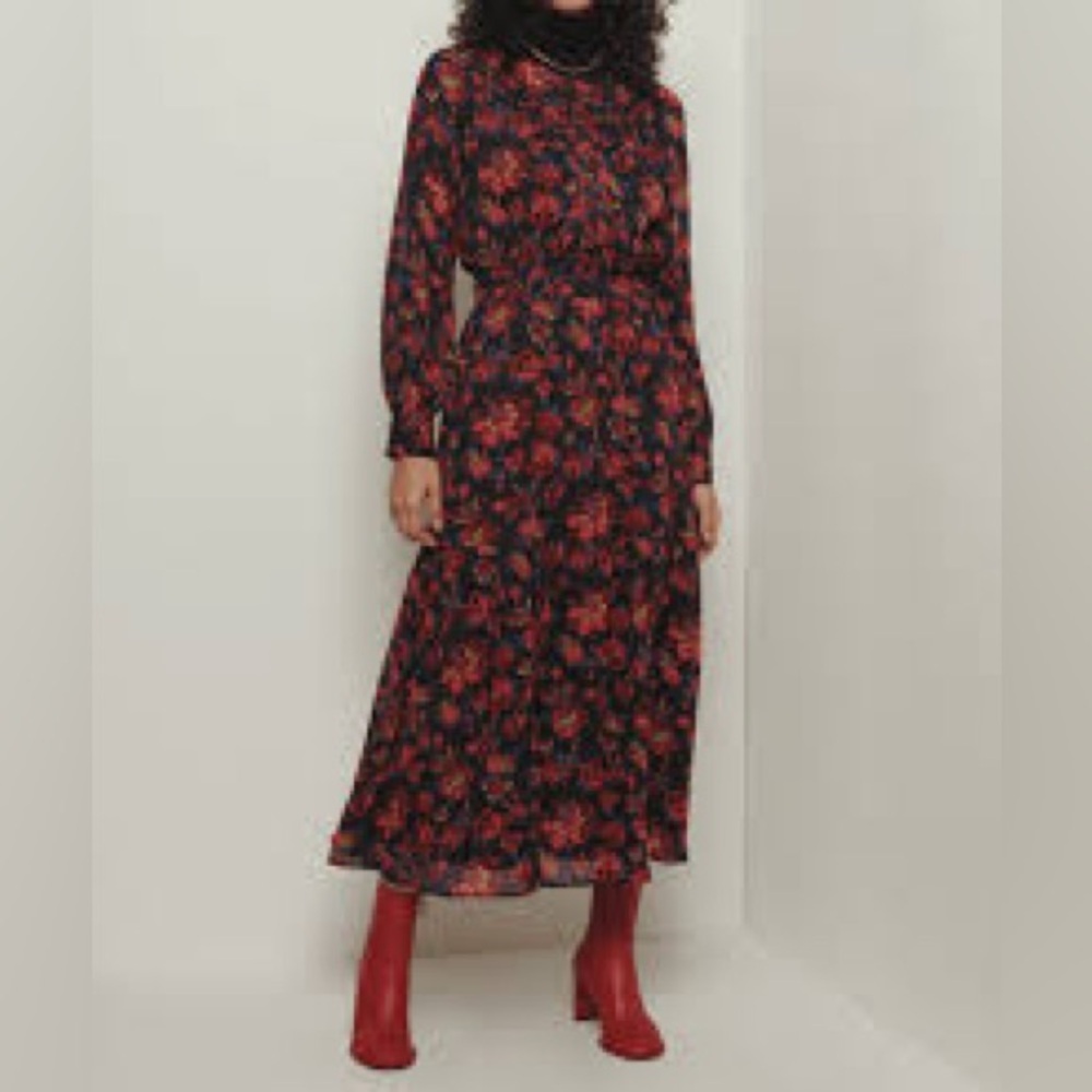 NWT Derek Lam 10 Crosby Tracy Black Floral Printed Midi Dress, Size 14 - Picture 4 of 13